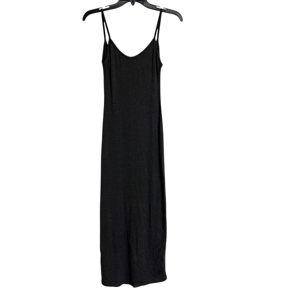New Rumored Sleek Ribbed Low Back Midi Bodycon Dress Charcoal Grey Womens Small